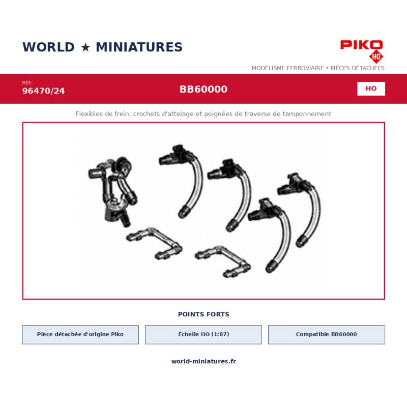Piko HO 96470/24 – BB60000 Flexibles de frein, crochets d’attelage et poignées de traverse de tamponnement