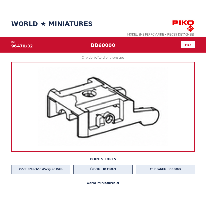 Piko HO 96470/32 – BB60000 clip de boîte d’engrenages