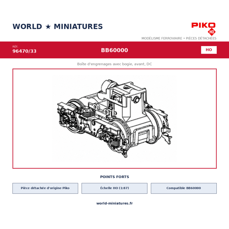 Piko HO 96470/33 – BB60000 Boîte d’engrenages avec bogie, avant, DC