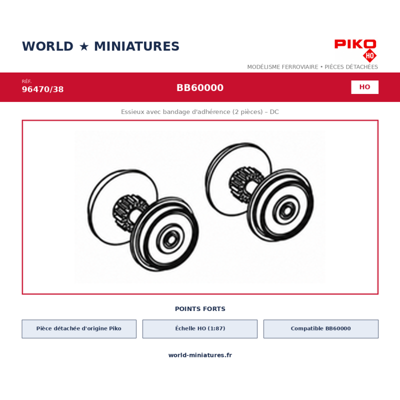 Piko HO 96470/38 – BB60000 Essieux avec bandage d’adhérence (2 pièces) – DC