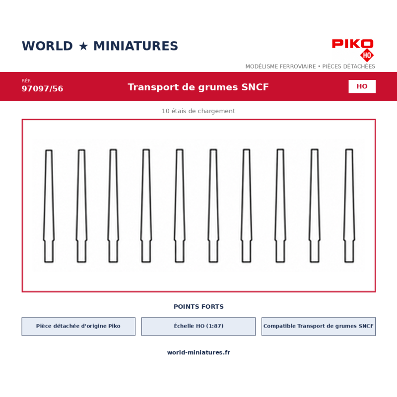 Piko HO 97097/56 – Transport de grumes SNCF 10 étais de chargement