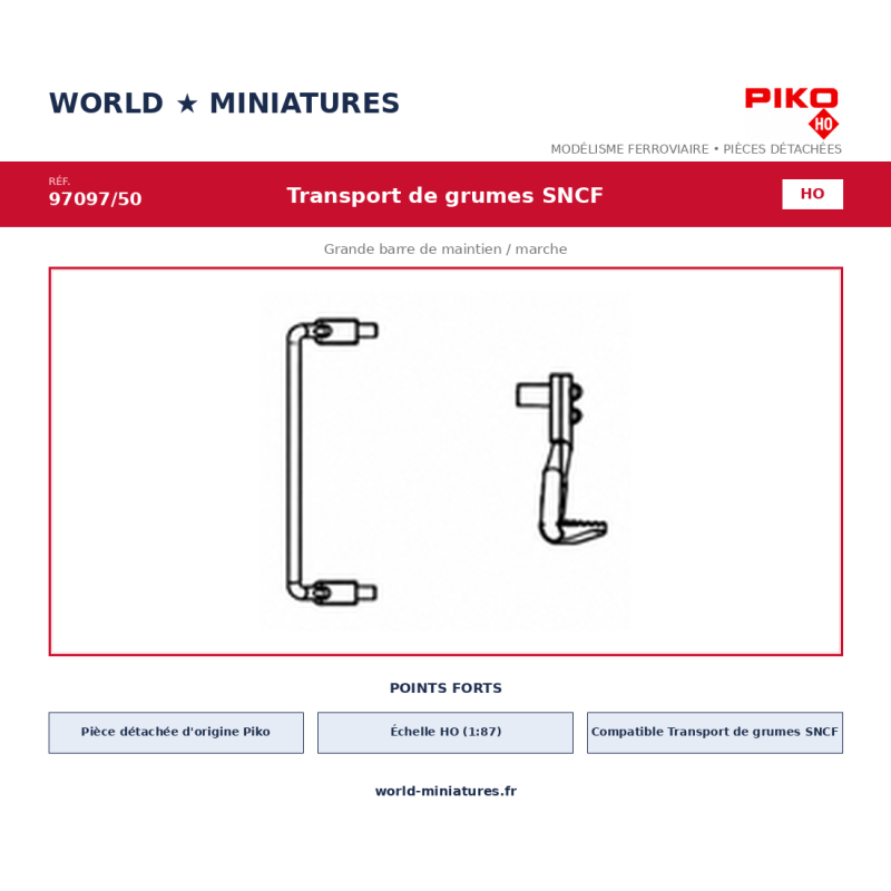 Piko HO 97097/50 – Transport de grumes SNCF Grande barre de maintien / marche