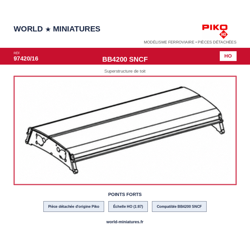 Piko HO 97420/16 – BB4200 SNCF superstructure de toit