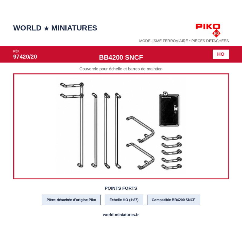 Piko HO 97420/20 – BB4200 SNCF Couvercle pour échelle et barres de maintien