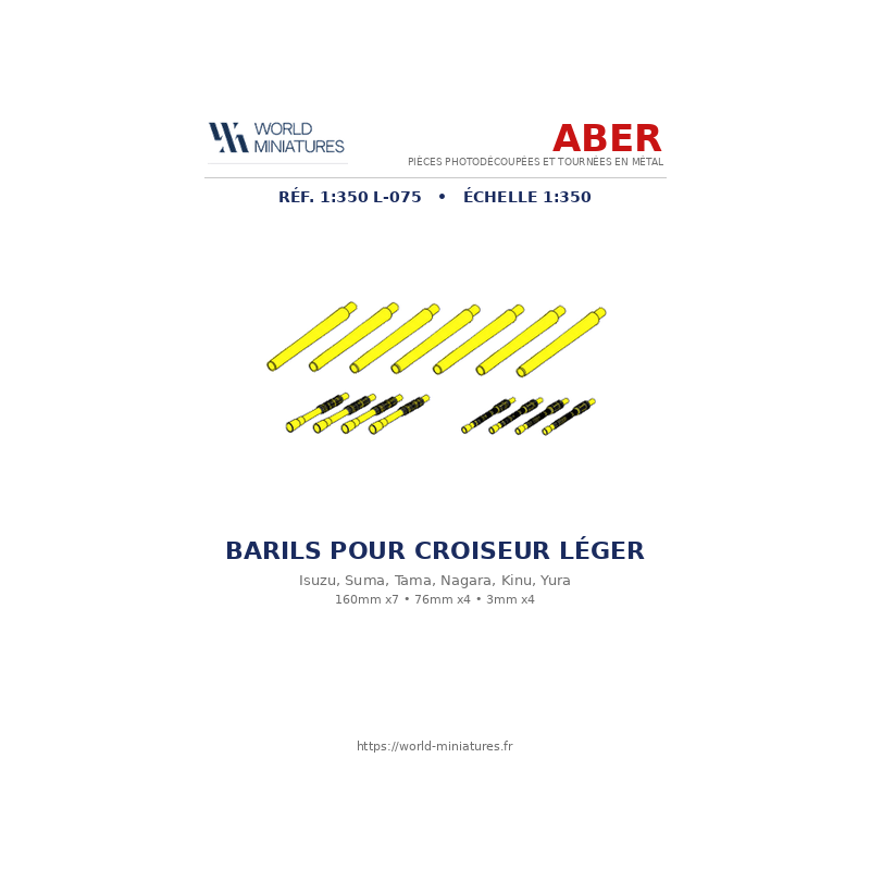 Aber S 1:350 L-075 — Set de canons pour croiseurs légers japonais Abukuma, Isuzu, Kinu, Nagara, Natori, Yura