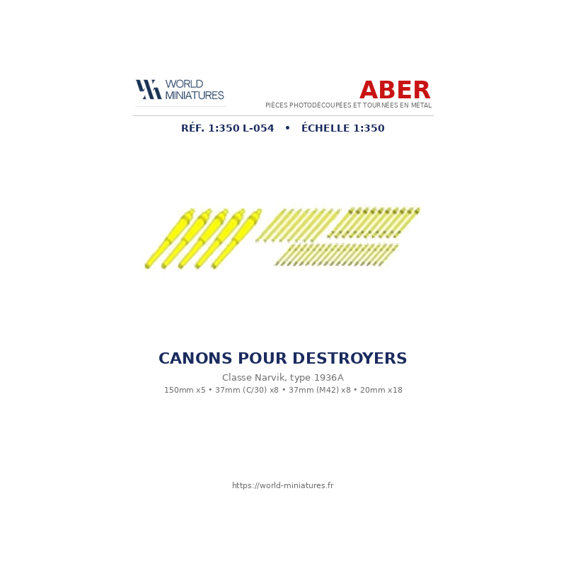 Aber S 1:350 L-054 – Jeu de canons pour destroyers Narvik type 1936A