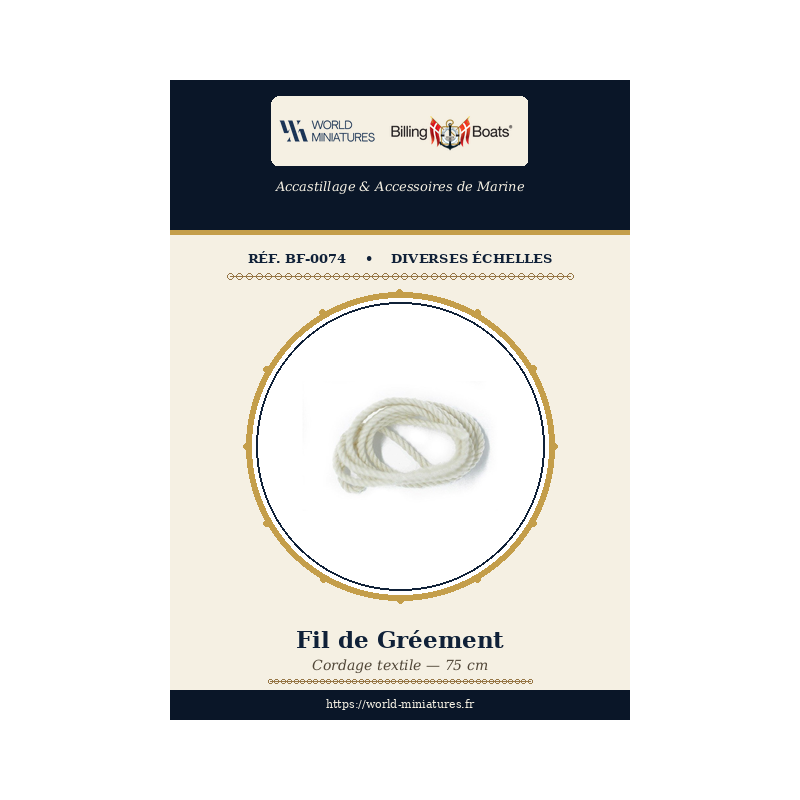 Billing Boats BF-0074 – Fil de gréement 75 cm / 1 pièce
