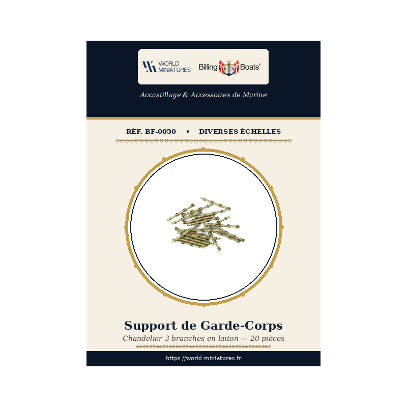Billing Boats BF-0030 – Support de garde-corps 20 mm 3 branches / 20 pièces