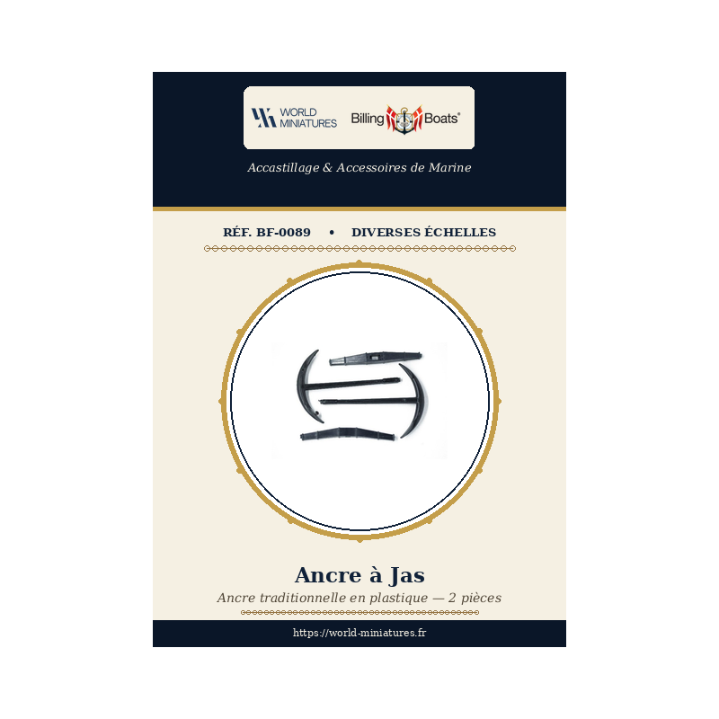 Billing Boats BF-0089 – Ancre à jas 45 × 50 mm / 2 pièces