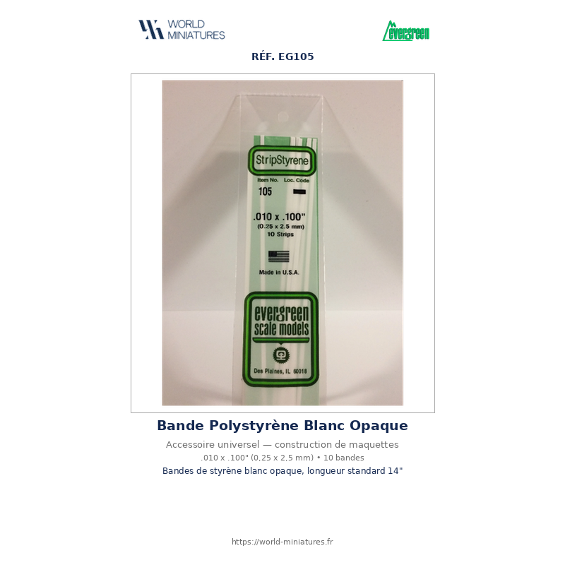 Evergreen EG105 – Bande de polystyrène blanc opaque 0,010" × 0,100"