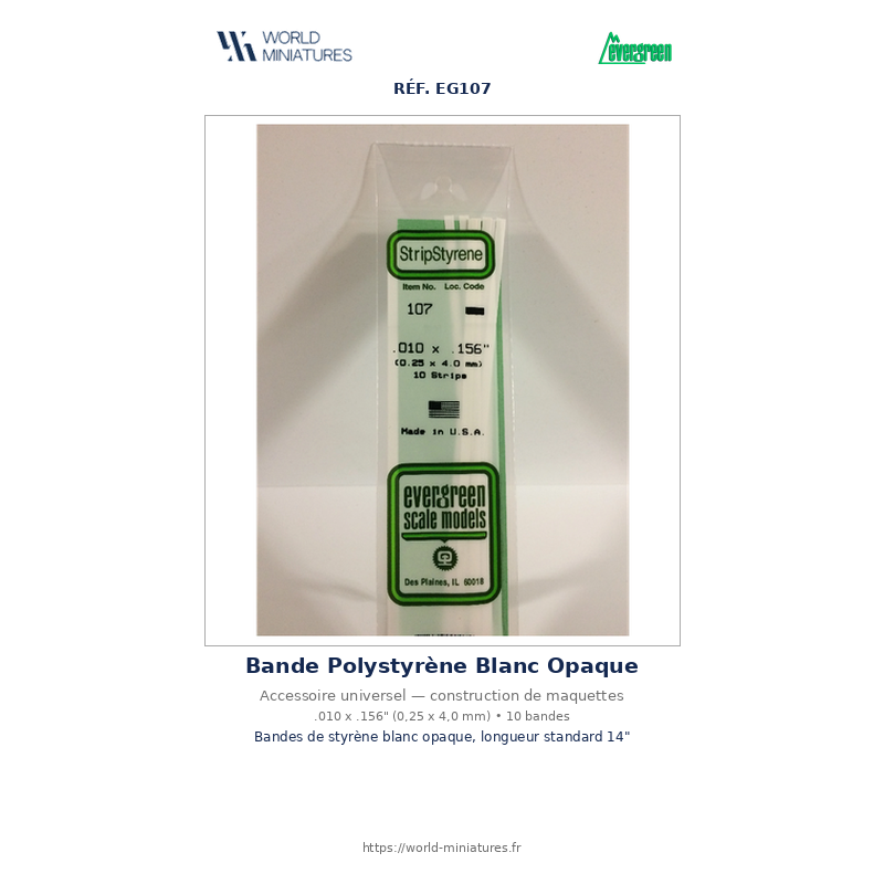 Evergreen EG107 – Bande de polystyrène blanc opaque 0,010" × 0,156"