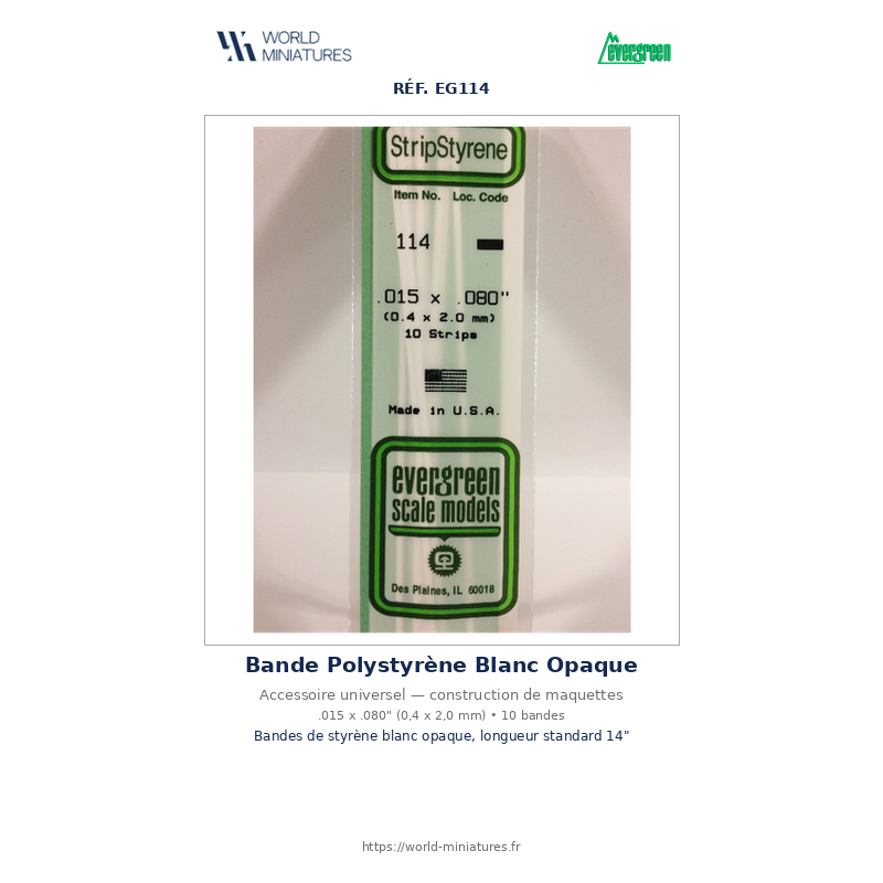 Evergreen EG114 – Bande de polystyrène blanc opaque 0,015" × 0,080"