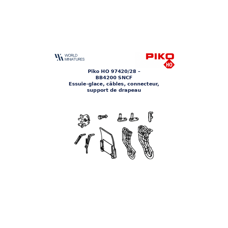 Piko HO 97420/28 – BB4200 SNCF Essuie‑glace, câbles, connecteur, support de drapeau