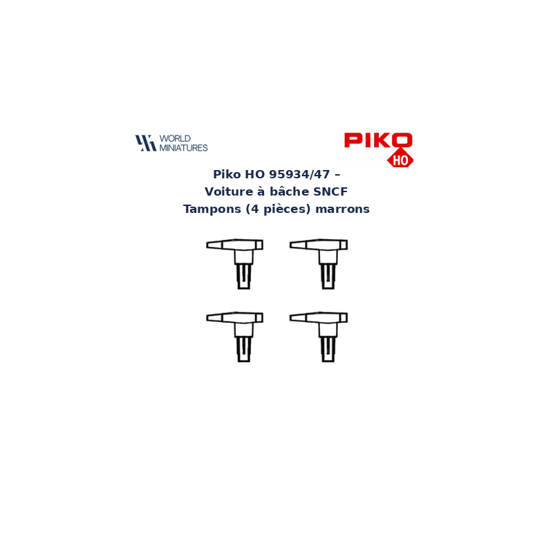 Piko HO 95934/47 – Voiture à bâche SNCF  Tampons (4 pièces) marrons