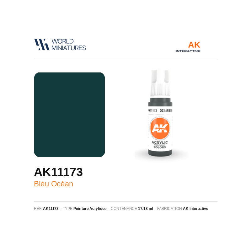 AK Interactive AK11173 – Peinture Acrylique Bleu Océan – 17 ml