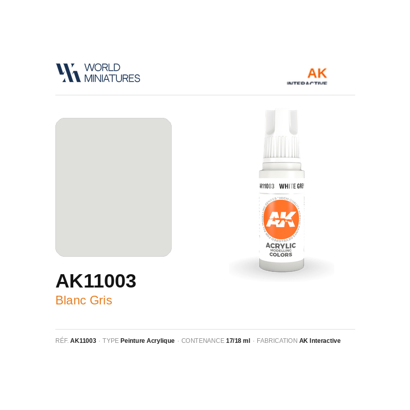 AK Interactive AK11003 – Peinture Acrylique Blanc Gris – 17 ml