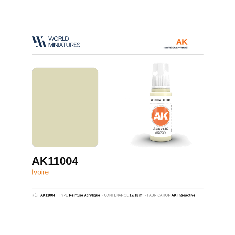 AK Interactive AK11004 – Peinture Acrylique Ivoire – 17 ml