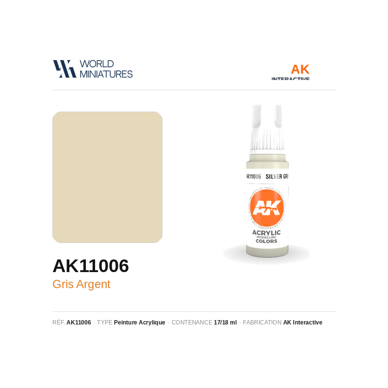 AK Interactive AK11006 – Peinture Acrylique Gris Argent – 17 ml
