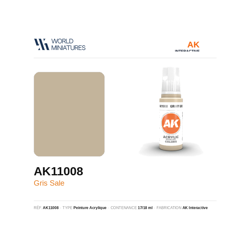 AK Interactive AK11008 – Peinture Acrylique Gris Sale – 17 ml