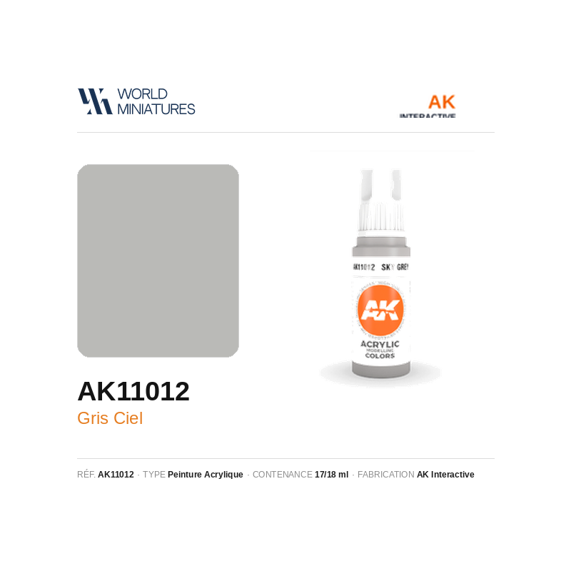 AK Interactive AK11012 – Peinture Acrylique Gris Ciel – 17 ml