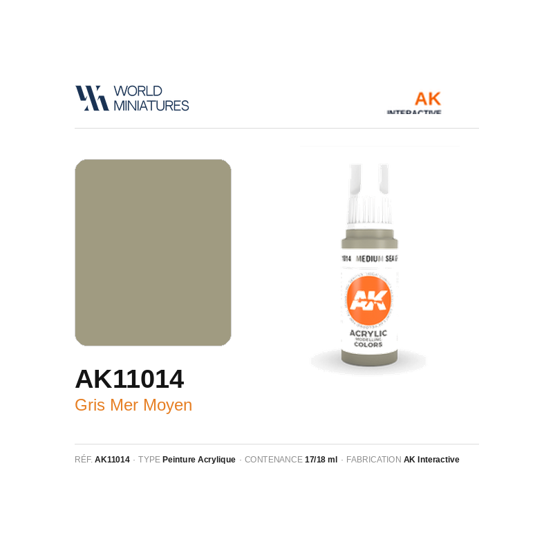 AK Interactive AK11014 – Peinture Acrylique Gris Mer Moyen – 17 ml