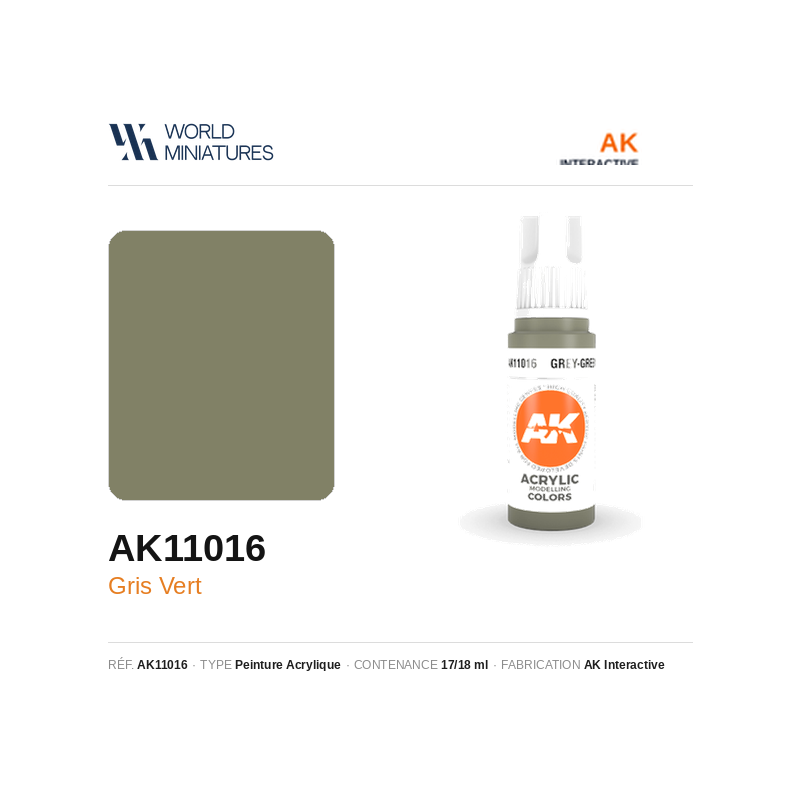 AK Interactive AK11016 – Peinture Acrylique Gris Vert – 17 ml