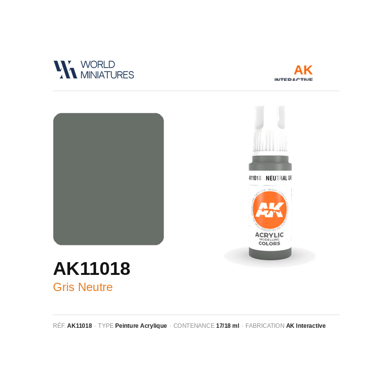 AK Interactive AK11018 – Peinture Acrylique Gris Neutre – 17 ml