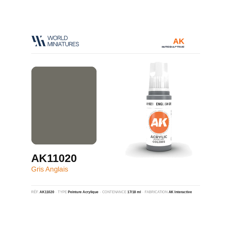 AK Interactive AK11020 – Peinture Acrylique Gris Anglais – 17 ml