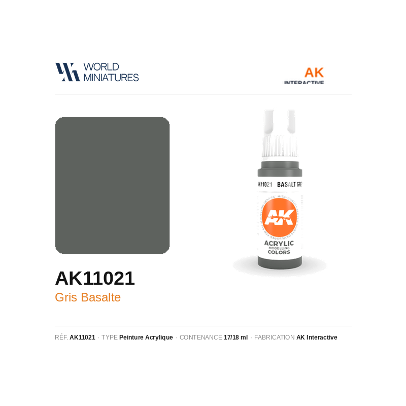 AK Interactive AK11021 – Peinture Acrylique Gris Basalte – 17 ml