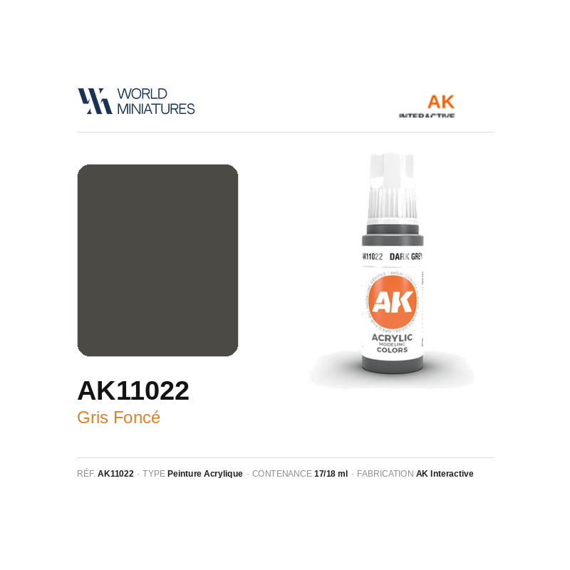 AK Interactive AK11022 – Peinture Acrylique Gris Foncé – 17 ml