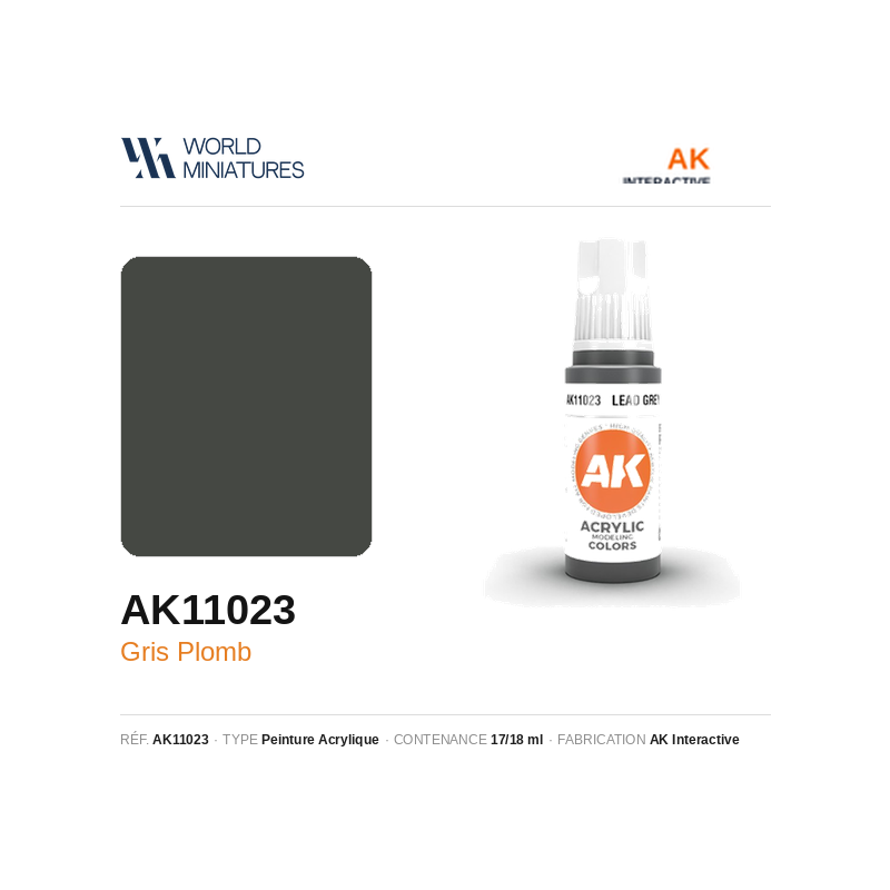 AK Interactive AK11023 – Peinture Acrylique Gris Plomb – 17 ml