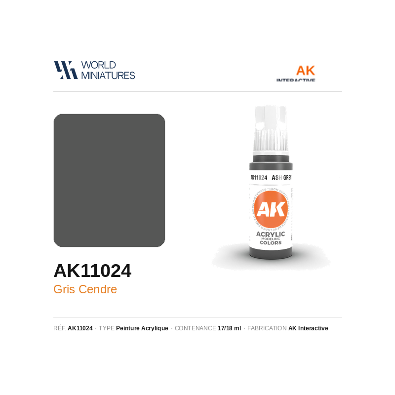 AK Interactive AK11024 – Peinture Acrylique Gris Cendré – 17 ml