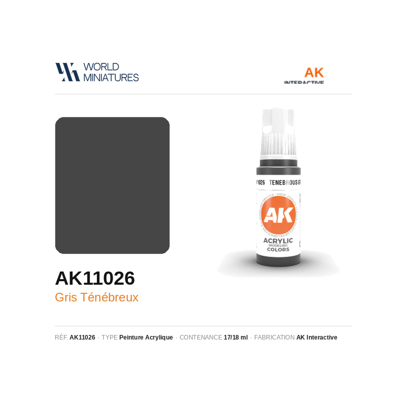 AK Interactive AK11026 – Peinture Acrylique Gris Ténébreux – 17 ml