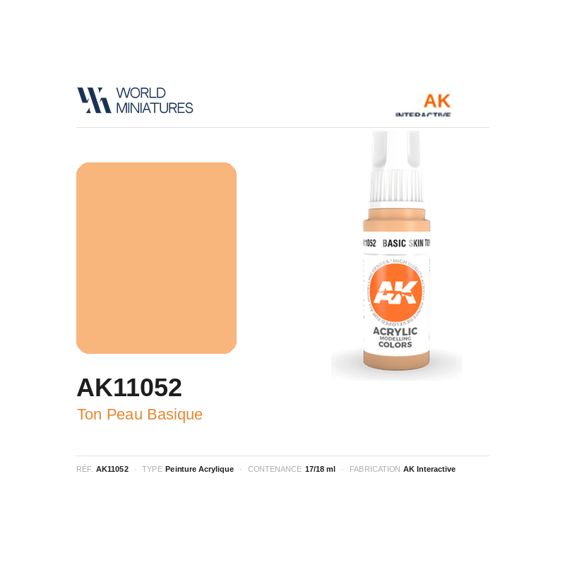 AK Interactive AK11052 – Peinture Acrylique Ton Peau Basique – 17 ml