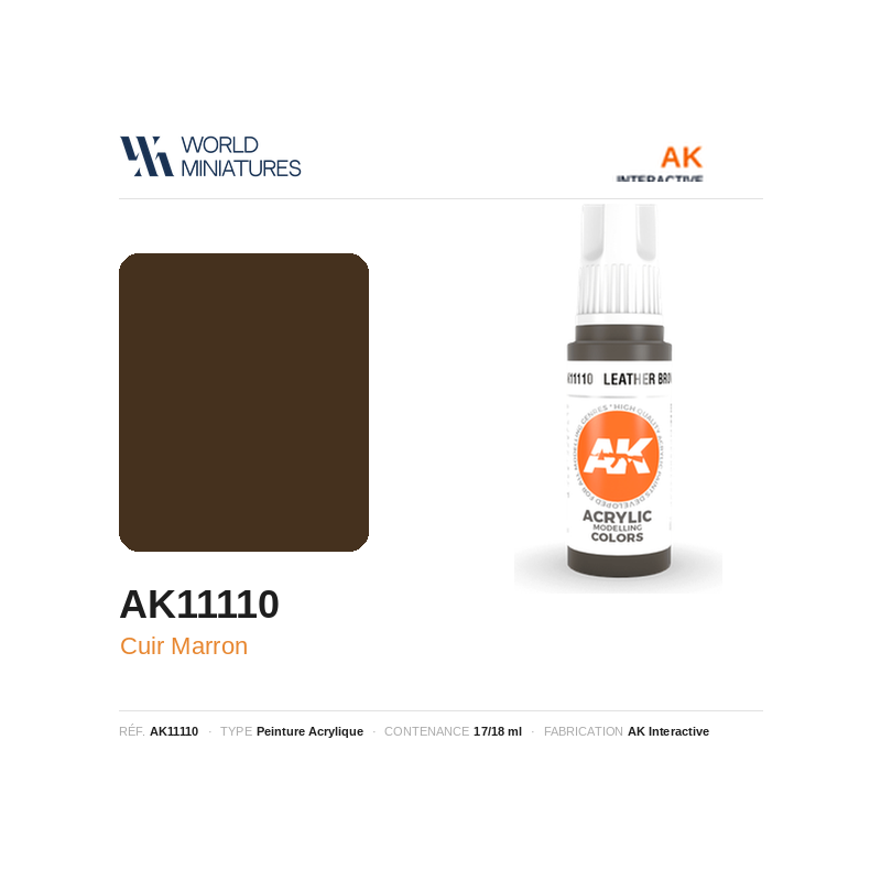 AK Interactive AK11110 – Peinture Acrylique Cuir Marron – 17 ml