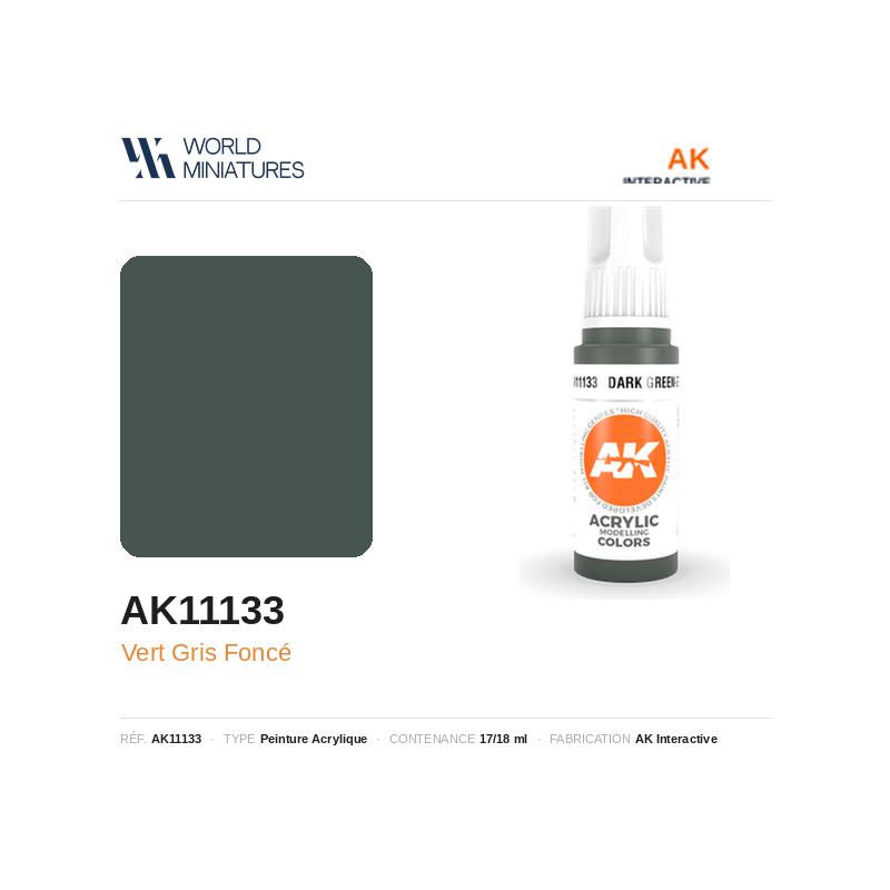 AK Interactive AK11133 – Peinture Acrylique Vert Gris Foncé – 17 ml