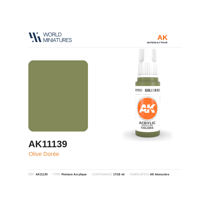 AK Interactive AK11139 – Peinture Acrylique Olive Dorée – 17 ml