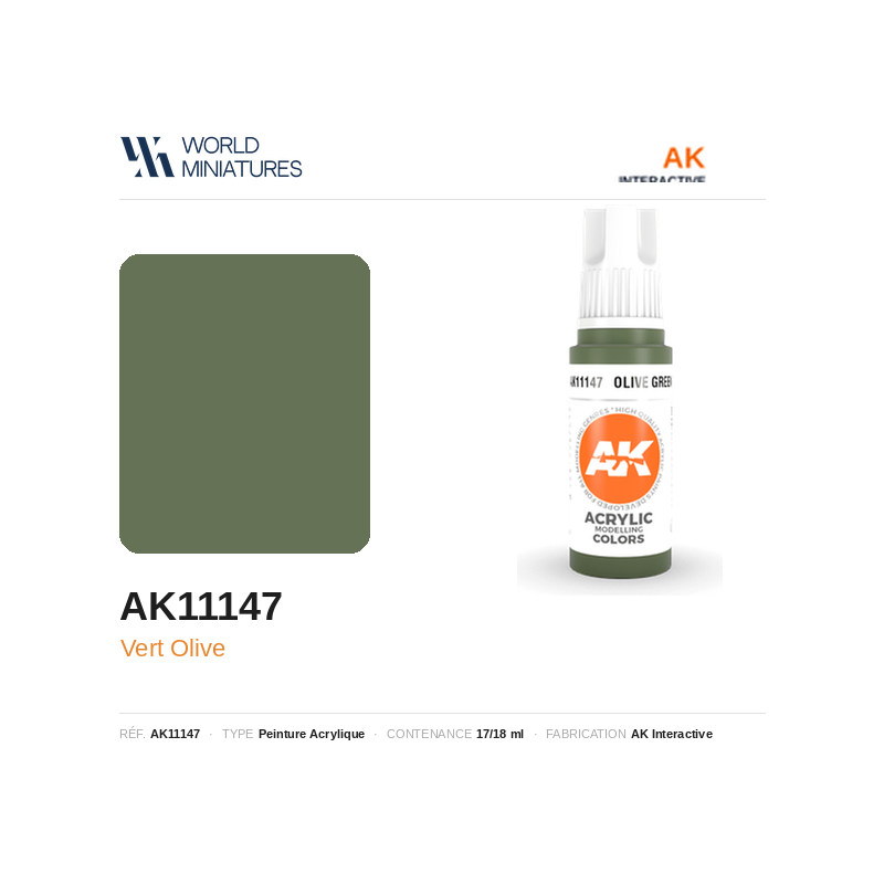AK Interactive AK11147 – Peinture Acrylique Vert Olive – 17 ml