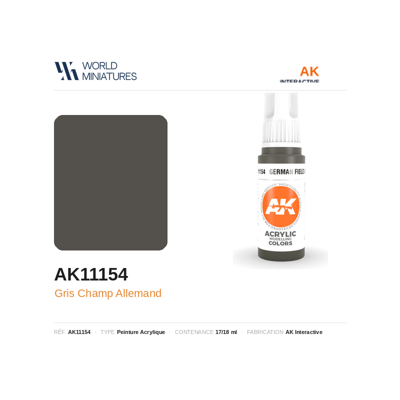 AK Interactive AK11154 – Peinture Acrylique Gris Champ Allemand – 17 ml