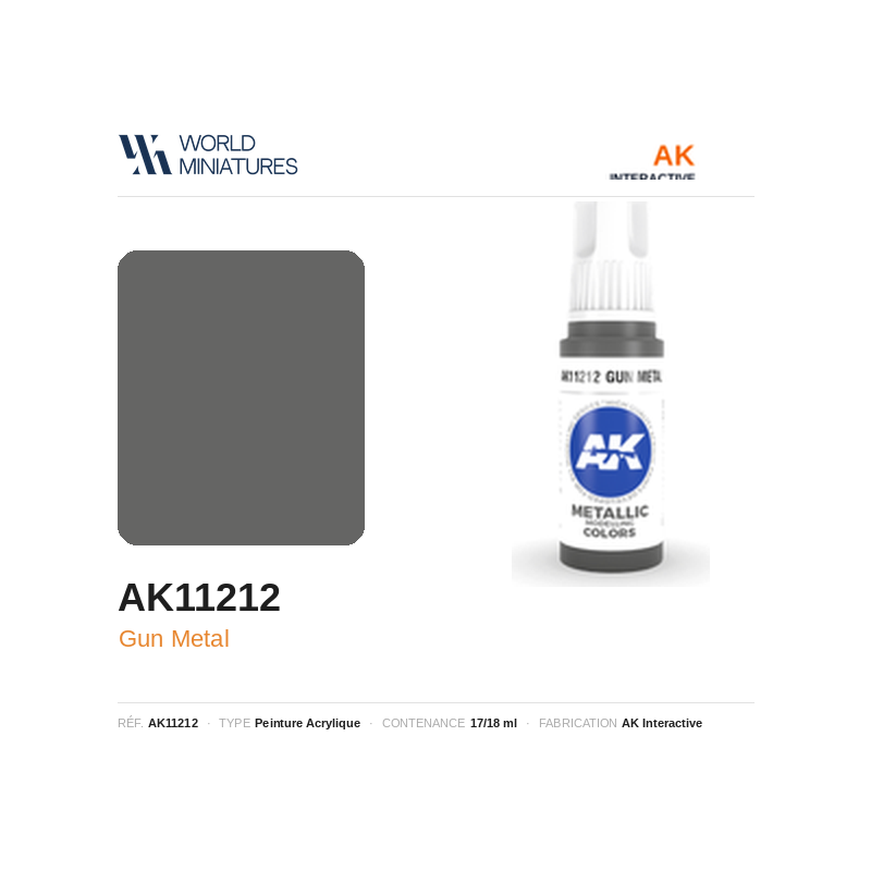 AK Interactive AK11212 – Peinture Acrylique Gun Metal – 17 ml