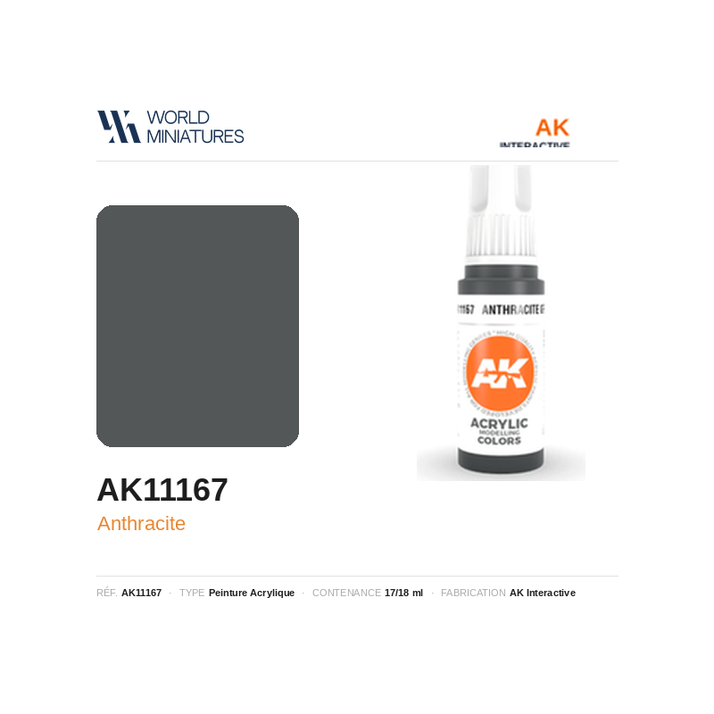 AK Interactive AK11167 – Peinture Acrylique Anthracite – 17 ml