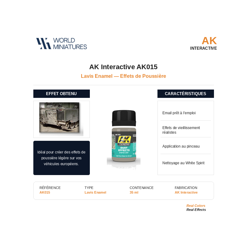 AK Interactive AK015 – Lavis Enamel “Effets de poussière” – 35 ml