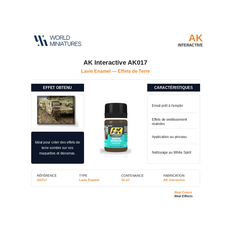 AK Interactive AK017 – Lavis Enamel “Effets de terre” – 35 ml