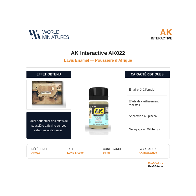 AK Interactive AK022 – Lavis Enamel “Poussière d’Afrique” – 35 ml