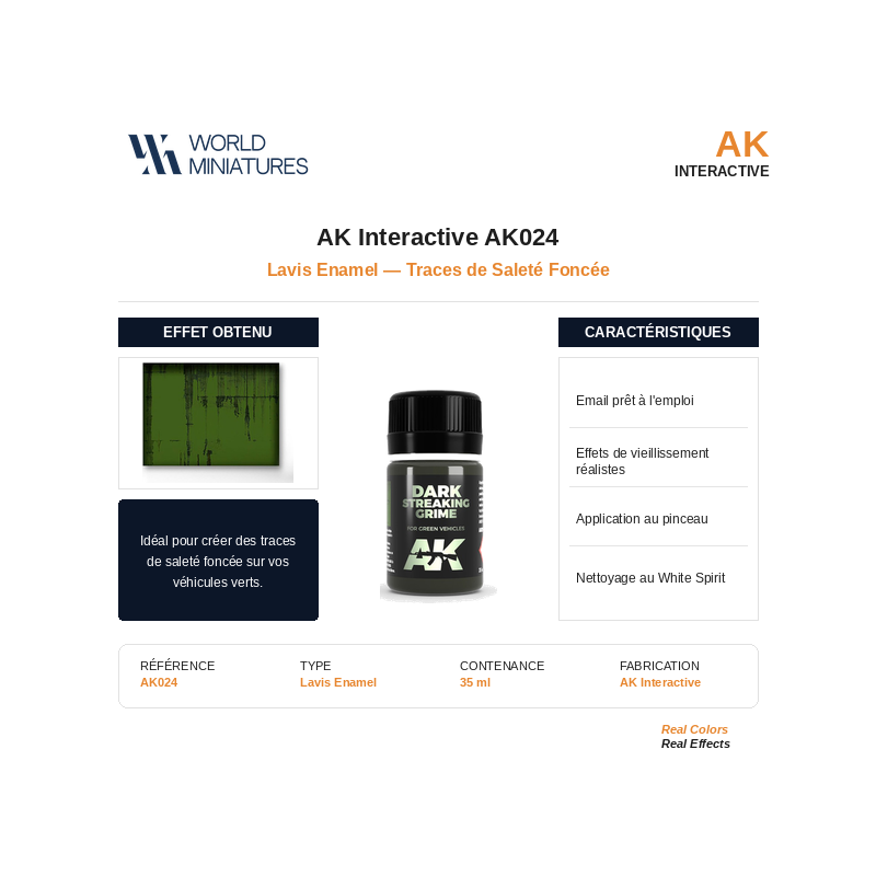 AK Interactive AK024 – Lavis Enamel “Traces de saleté foncée” – 35 ml