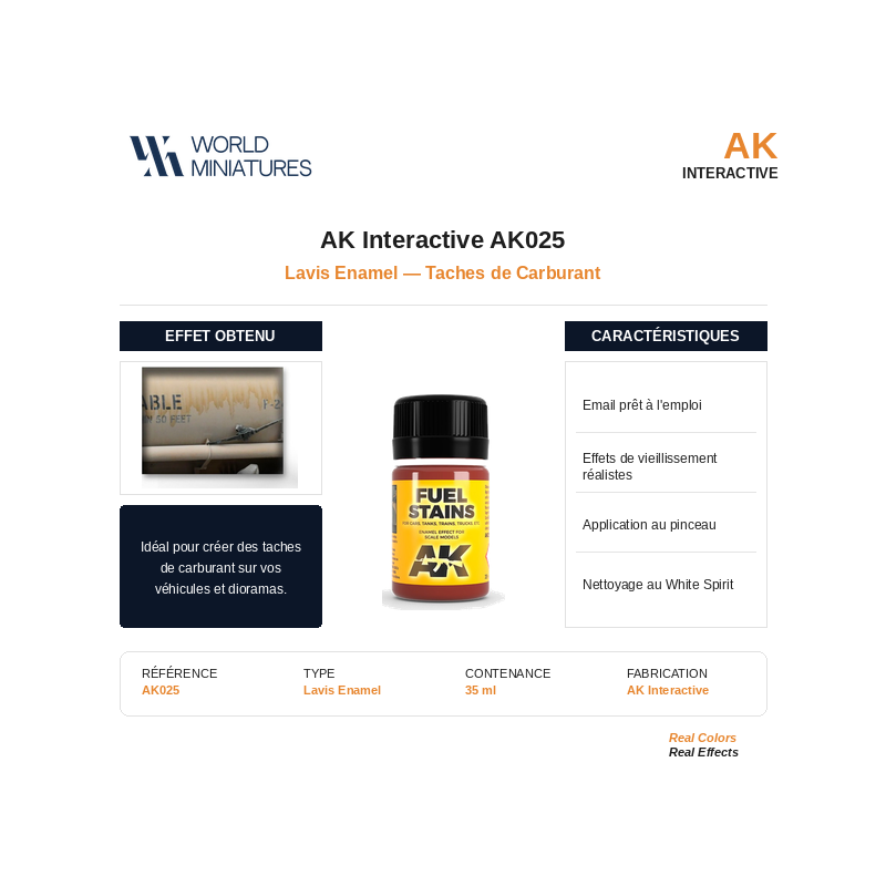 AK Interactive AK025 – Lavis Enamel “Taches de carburant” – 35 ml