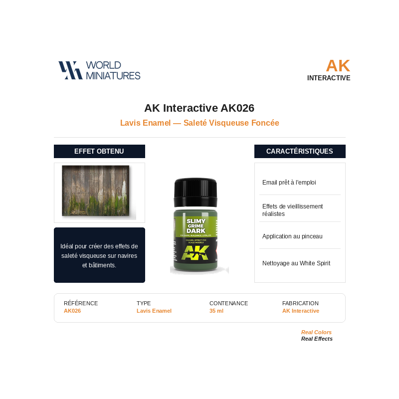 AK Interactive AK026 – Lavis Enamel “Saleté visqueuse foncée” – 35 ml