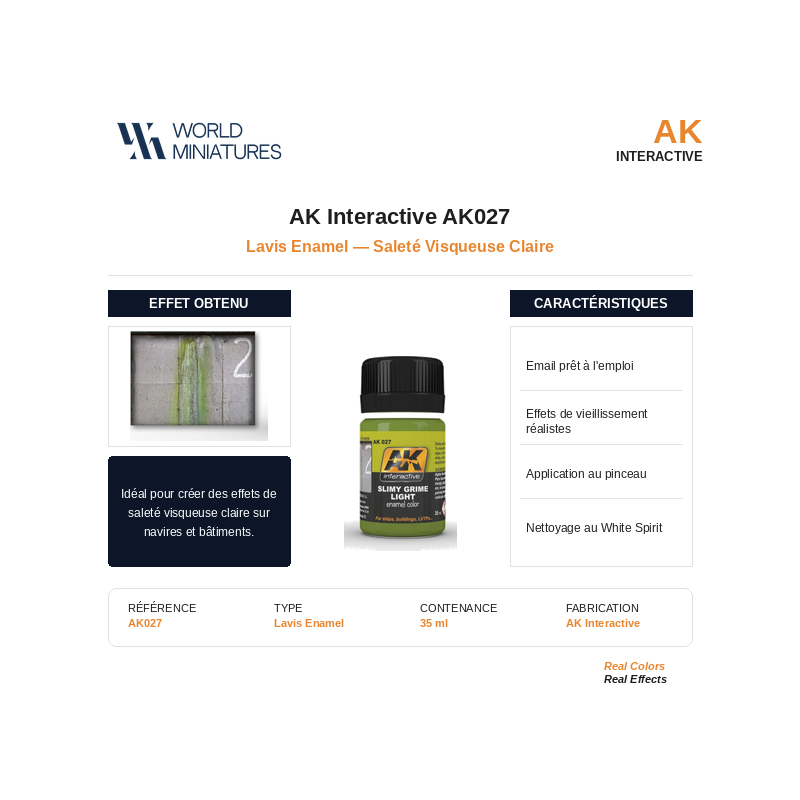 AK Interactive AK027 – Lavis Enamel “Saleté visqueuse claire” – 35 ml