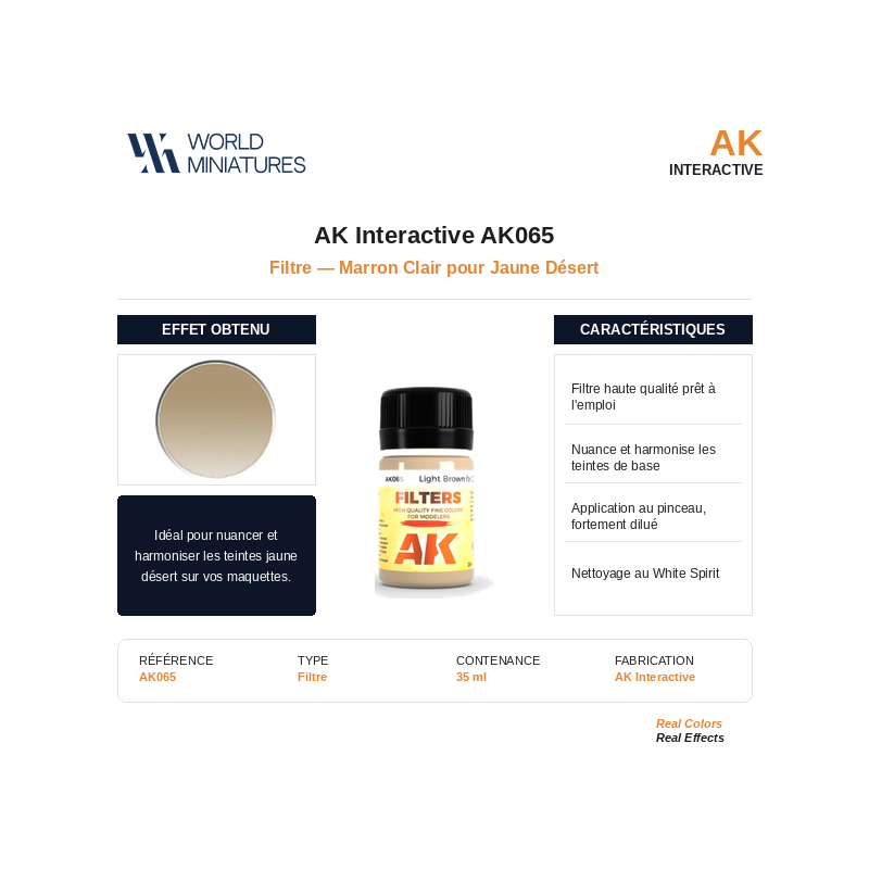 AK Interactive AK065 – Lavis Enamel Filtre Marron Clair pour Jaune Désert – 35 ml