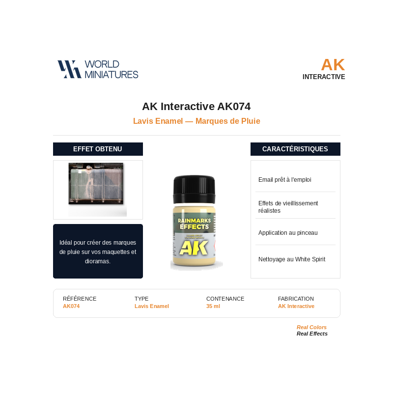 AK Interactive AK074 – Lavis Enamel Filtre Marques de Pluie – 35 ml